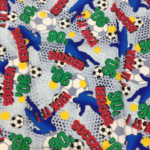 FQ Quilting Fabric Fat Quarter Soccer Balls '06 Kick It 90 Red Blue Green Yellow - Picture 4 of 8